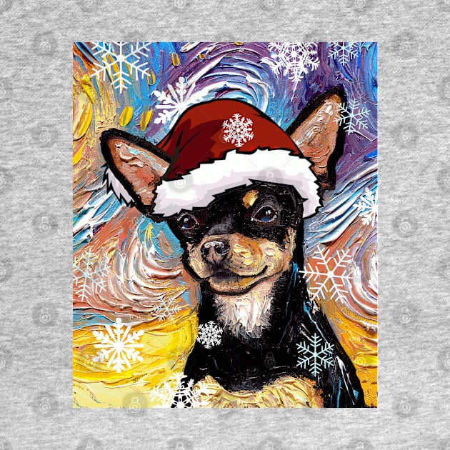 Black and Tan Shirt Hair Chihuahua Santa by sagittariusgallery